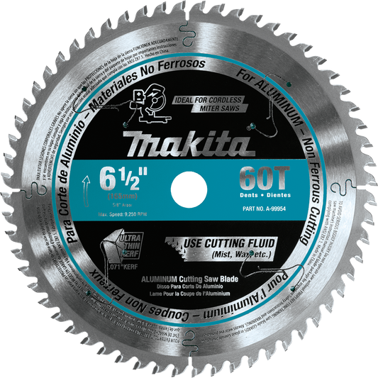 Makita A-99954 6‑1/2" 60T Carbide‑Tipped Ultra‑Thin Kerf Saw Blade, Aluminum