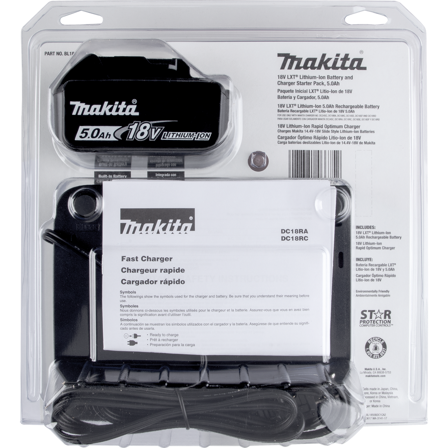 Makita BL1850BDC1 18V LXT® Lithium‑Ion Battery and Charger Starter Pack (5.0Ah)