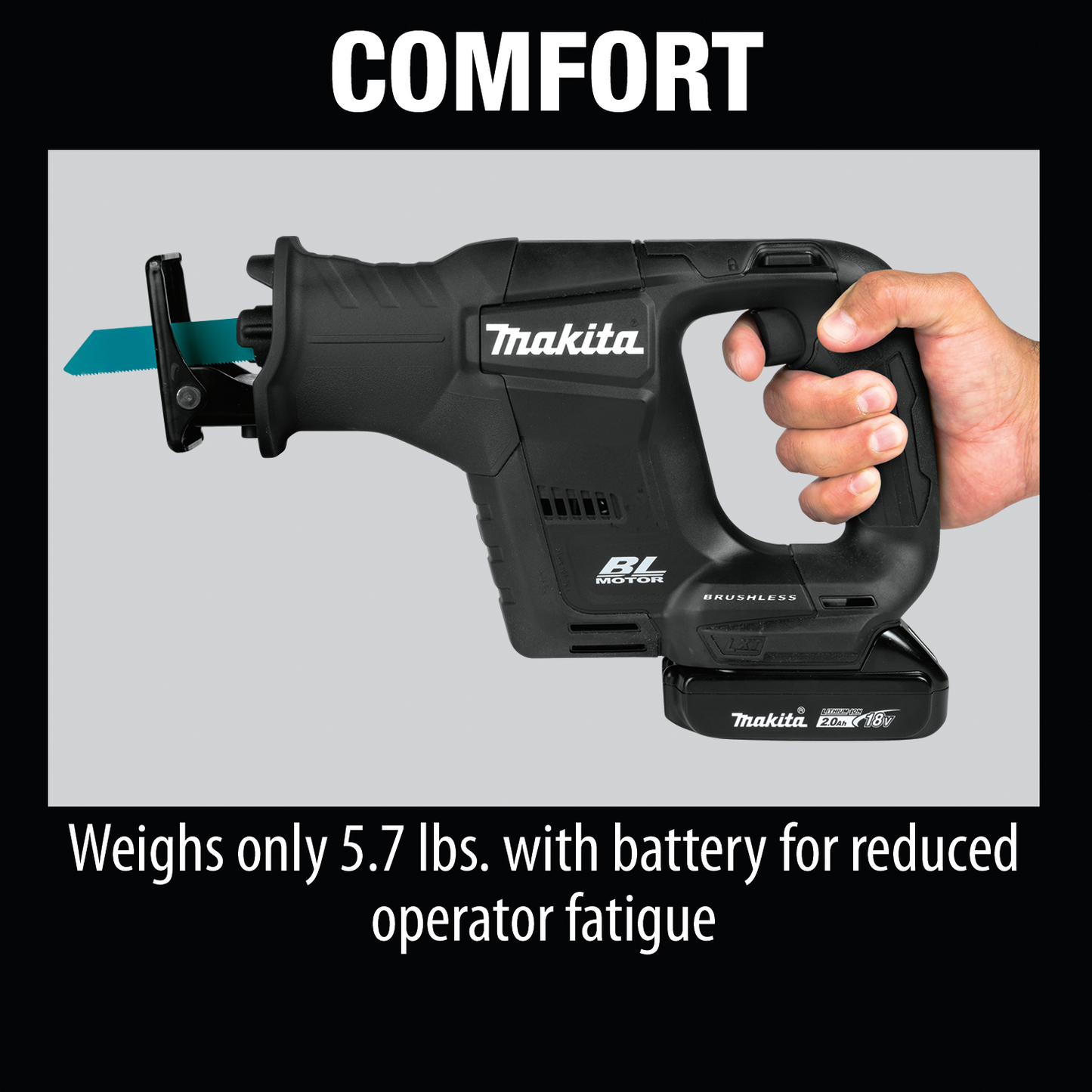 Makita XRJ07R1B 18V LXT® Lithium‑Ion Sub‑Compact Brushless Cordless Recipro Saw Kit (2.0Ah)