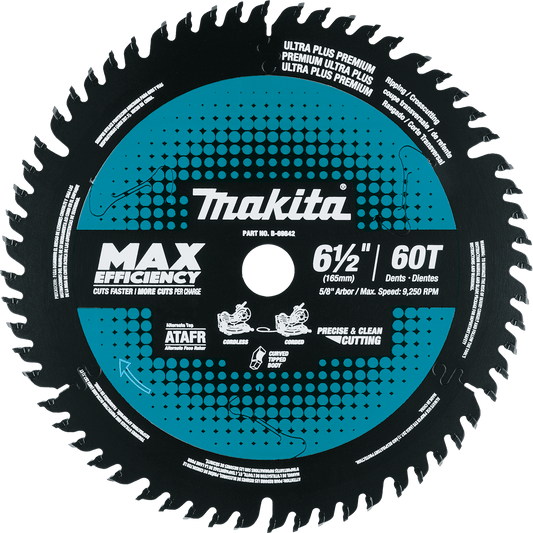 Makita B-69842 6‑1/2" 60T Carbide‑Tipped Max Efficiency Miter Saw Blade