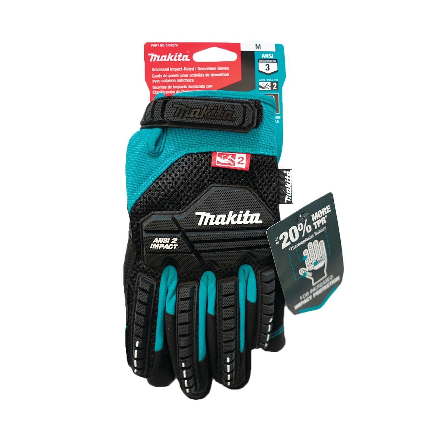 Makita T-04276 Advanced ANSI 2 Impact‑Rated Demolition Gloves (Medium)
