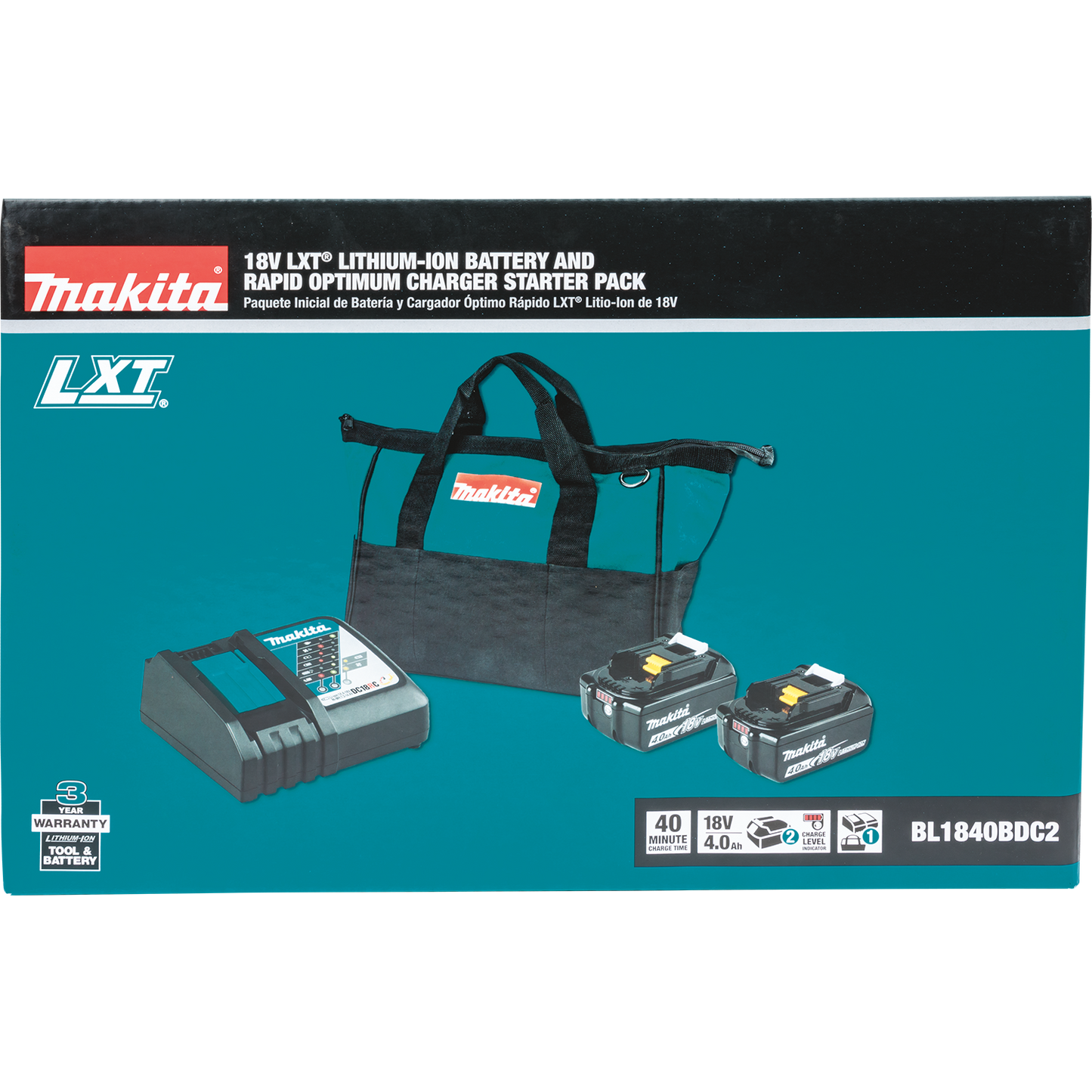 Makita BL1840BDC2 18V LXT® Lithium‑Ion Battery and Rapid Optimum Charger Starter Pack (4.0Ah)