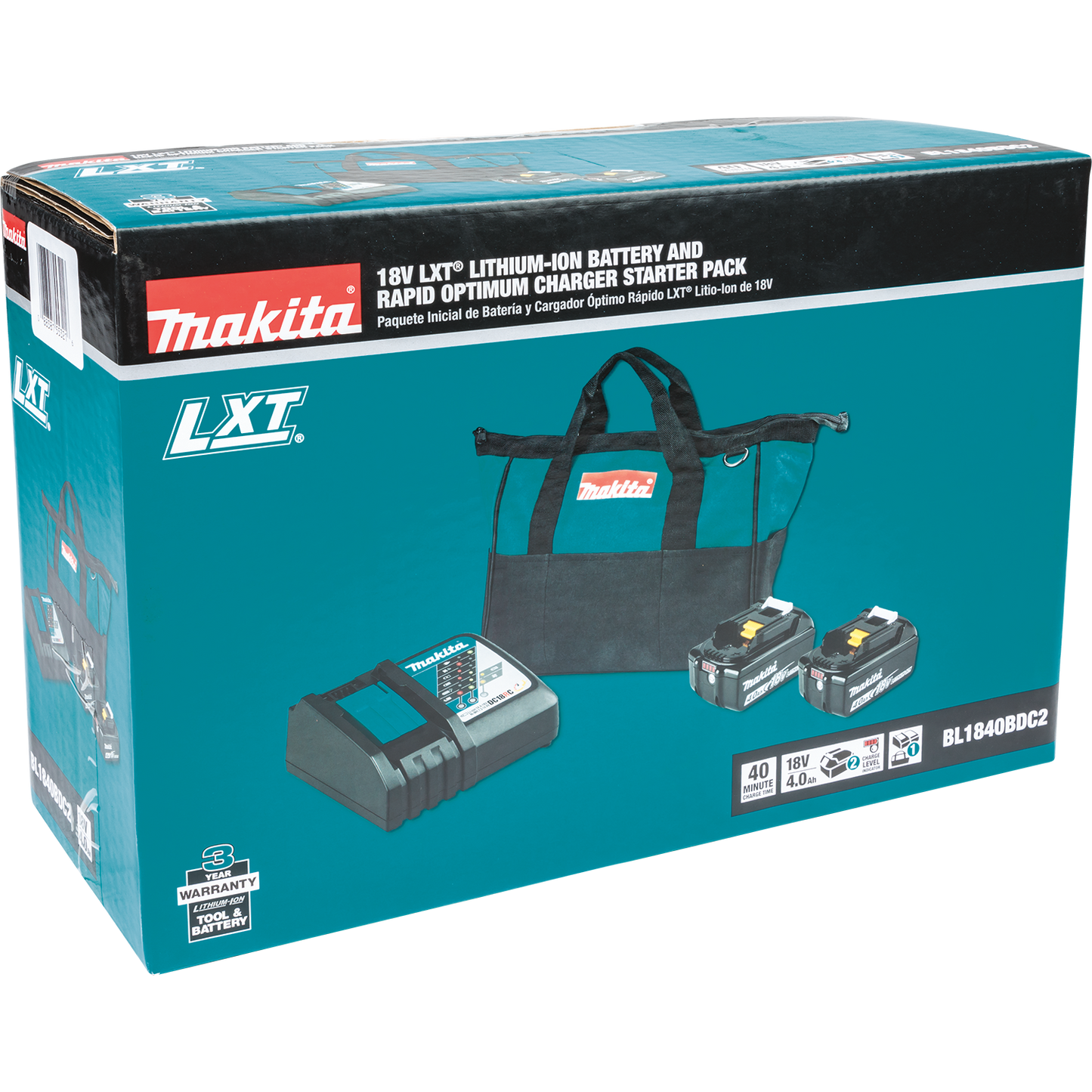 Makita BL1840BDC2 18V LXT® Lithium‑Ion Battery and Rapid Optimum Charger Starter Pack (4.0Ah)