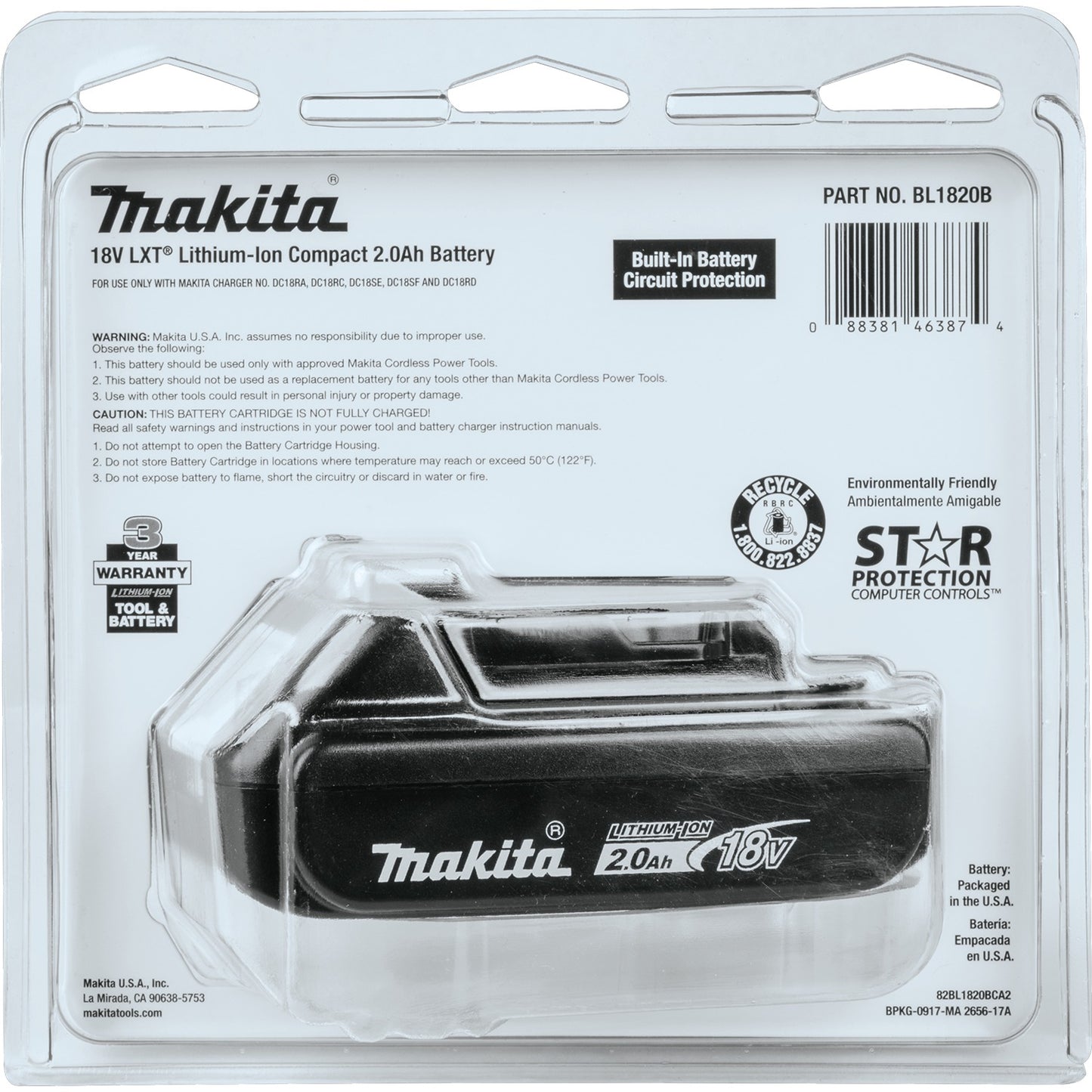 Makita BL1820B 18V LXT® Lithium‑Ion Compact 2.0Ah Battery