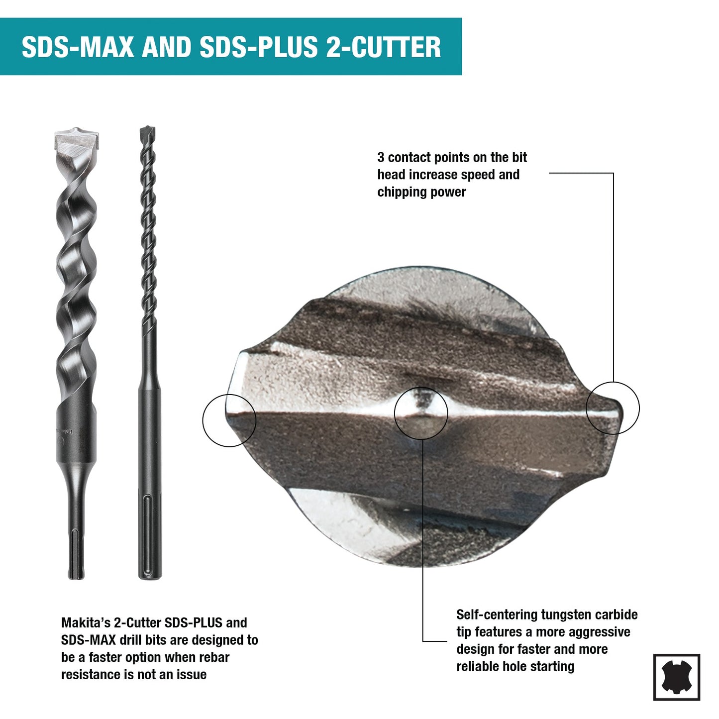 Makita B-60925 3/8" x 12" SDS‑PLUS Bit, 2‑Cutter, 10/pk