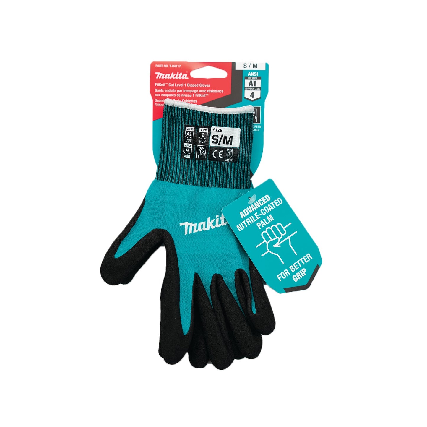 Makita T-04117 FitKnit™ Cut Level 1 Nitrile Coated Dipped Gloves (Small/Medium)