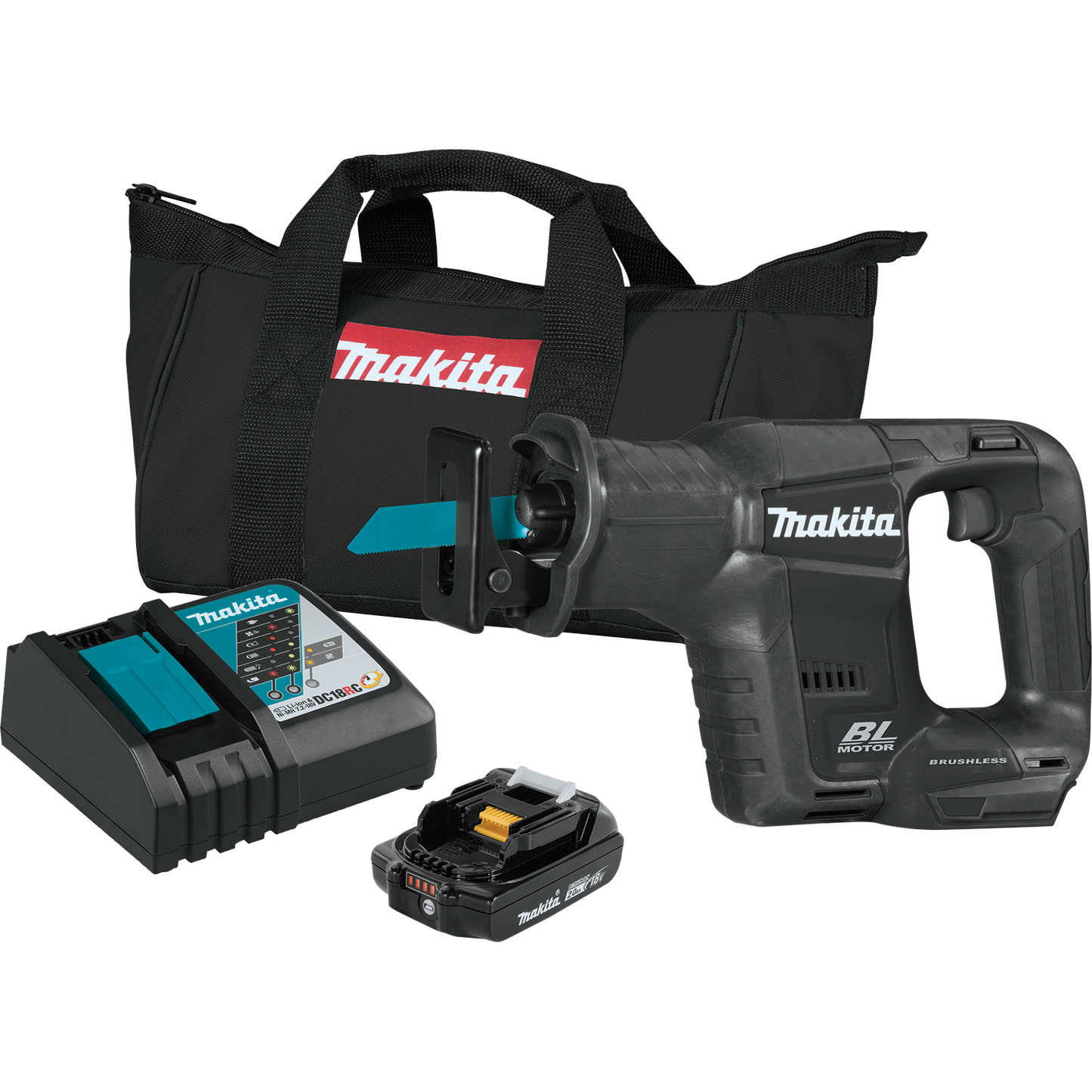 Makita XRJ07R1B 18V LXT® Lithium‑Ion Sub‑Compact Brushless Cordless Recipro Saw Kit (2.0Ah)