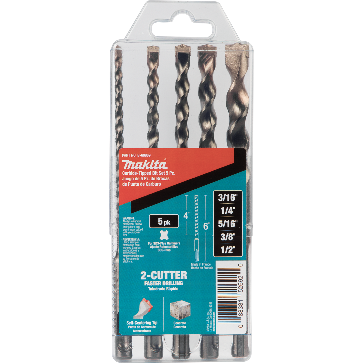 Makita B-60969 5 Pc. SDS‑PLUS Bit Set, 2‑Cutter