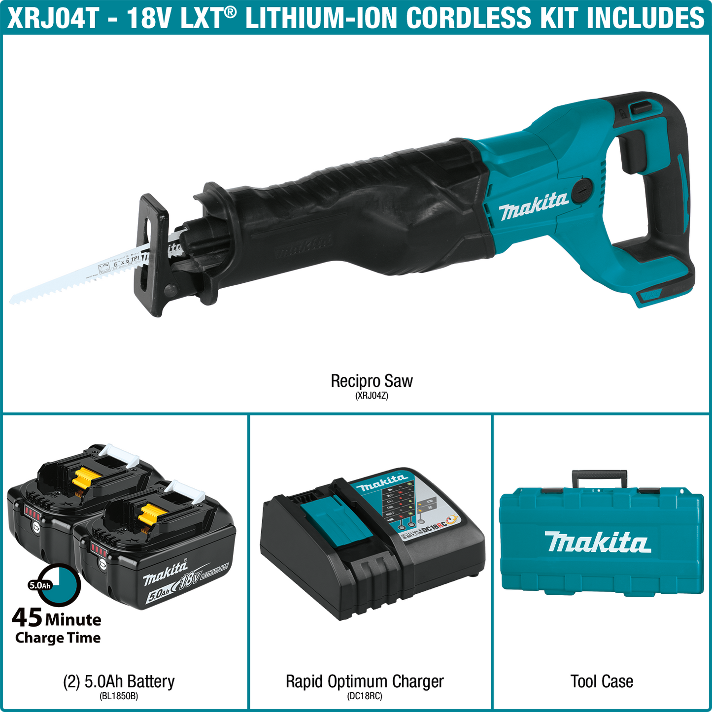 Makita XRJ04T 18V LXT® Lithium‑Ion Cordless Recipro Saw Kit (5.0Ah)