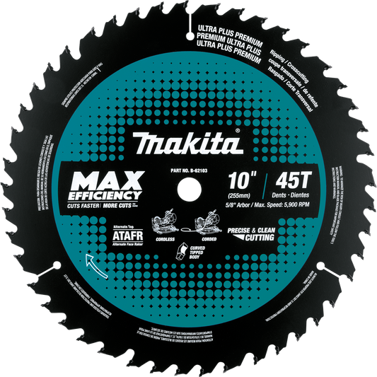 Makita B-62103 10" 45T Carbide‑Tipped Max Efficiency Miter Saw Blade