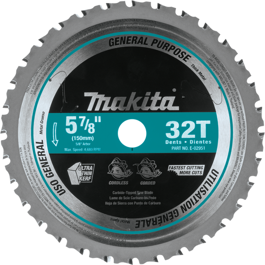 Makita E-02951 5‑7/8" 32T Carbide‑Tipped Saw Blade, Metal/General Purpose