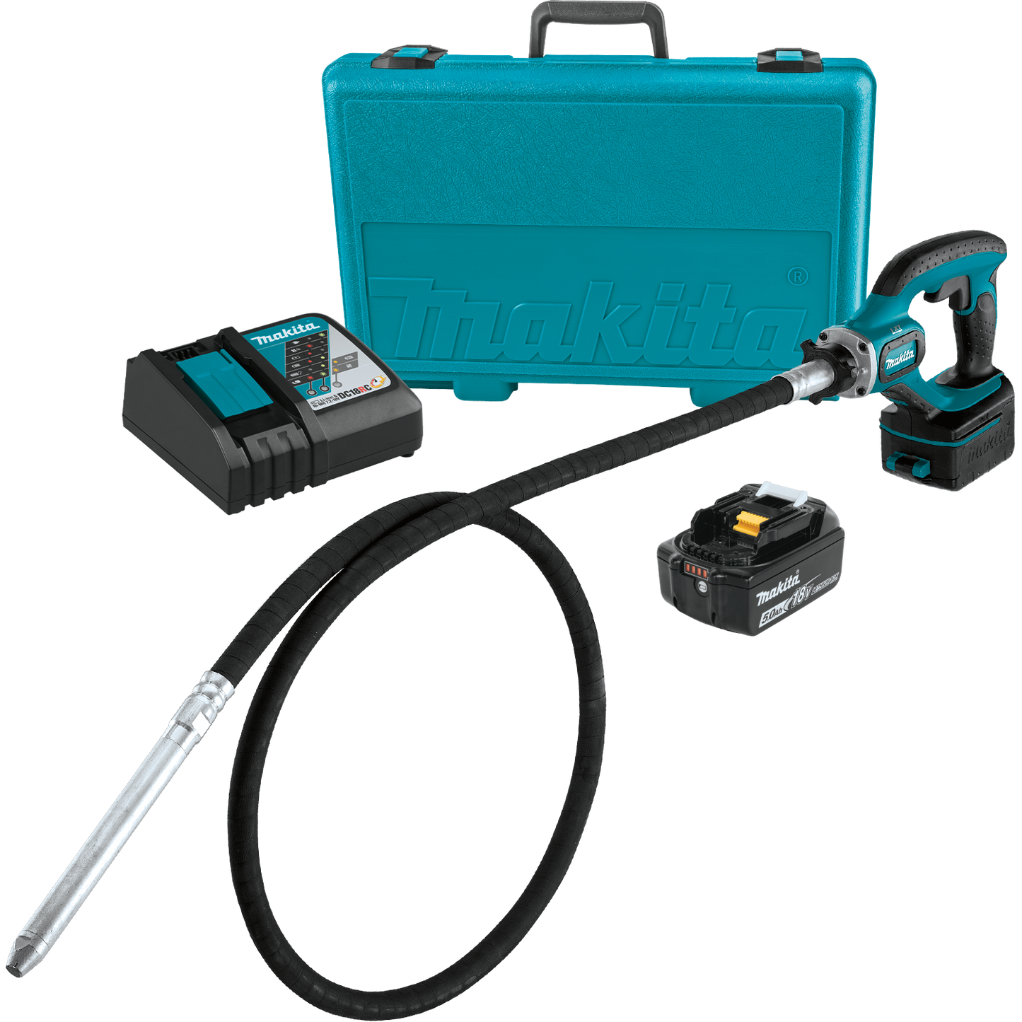 Makita XRV02T 18V LXT® Lithium‑Ion Cordless 8' Concrete Vibrator Kit (5.0Ah)