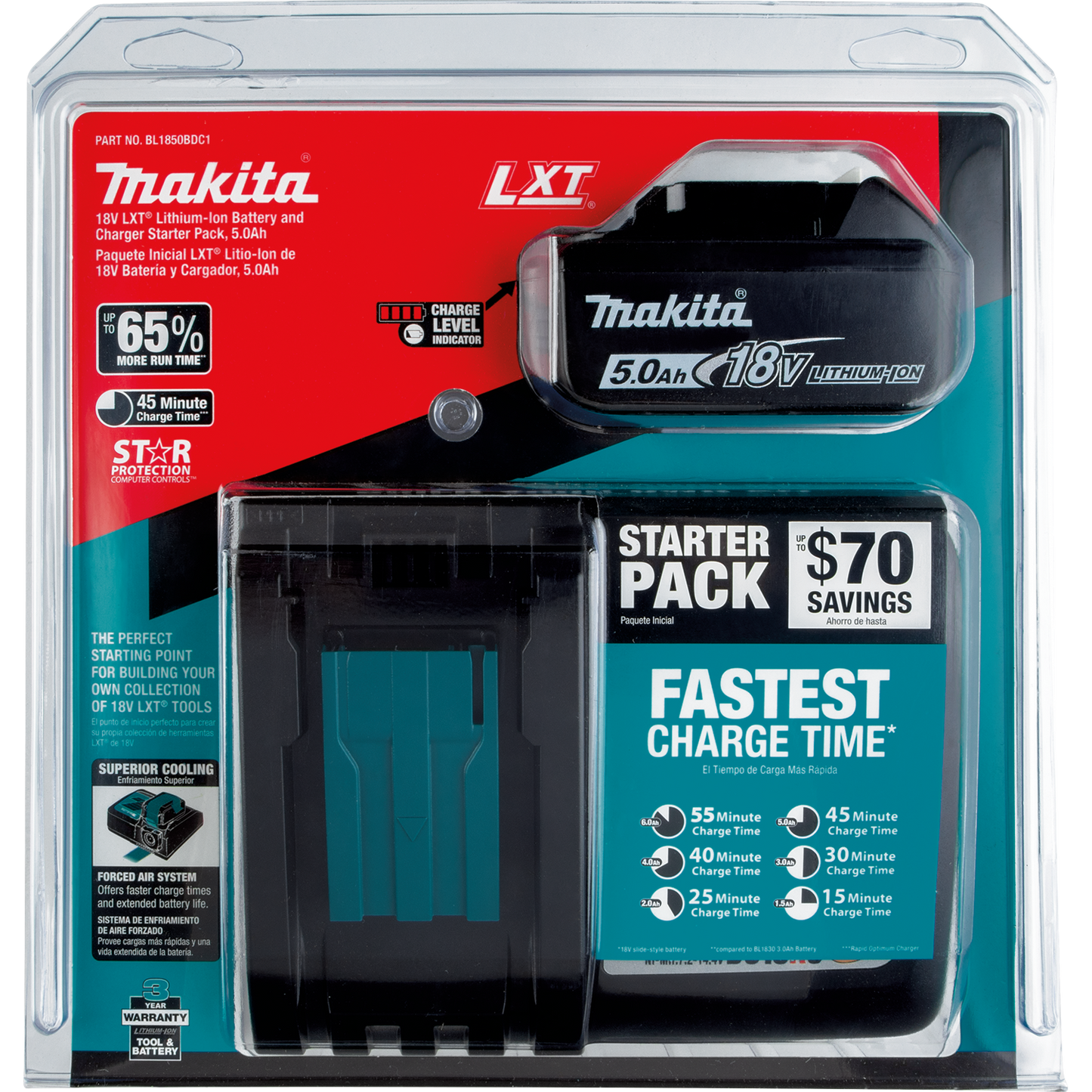 Makita BL1850BDC1 18V LXT® Lithium‑Ion Battery and Charger Starter Pack (5.0Ah)