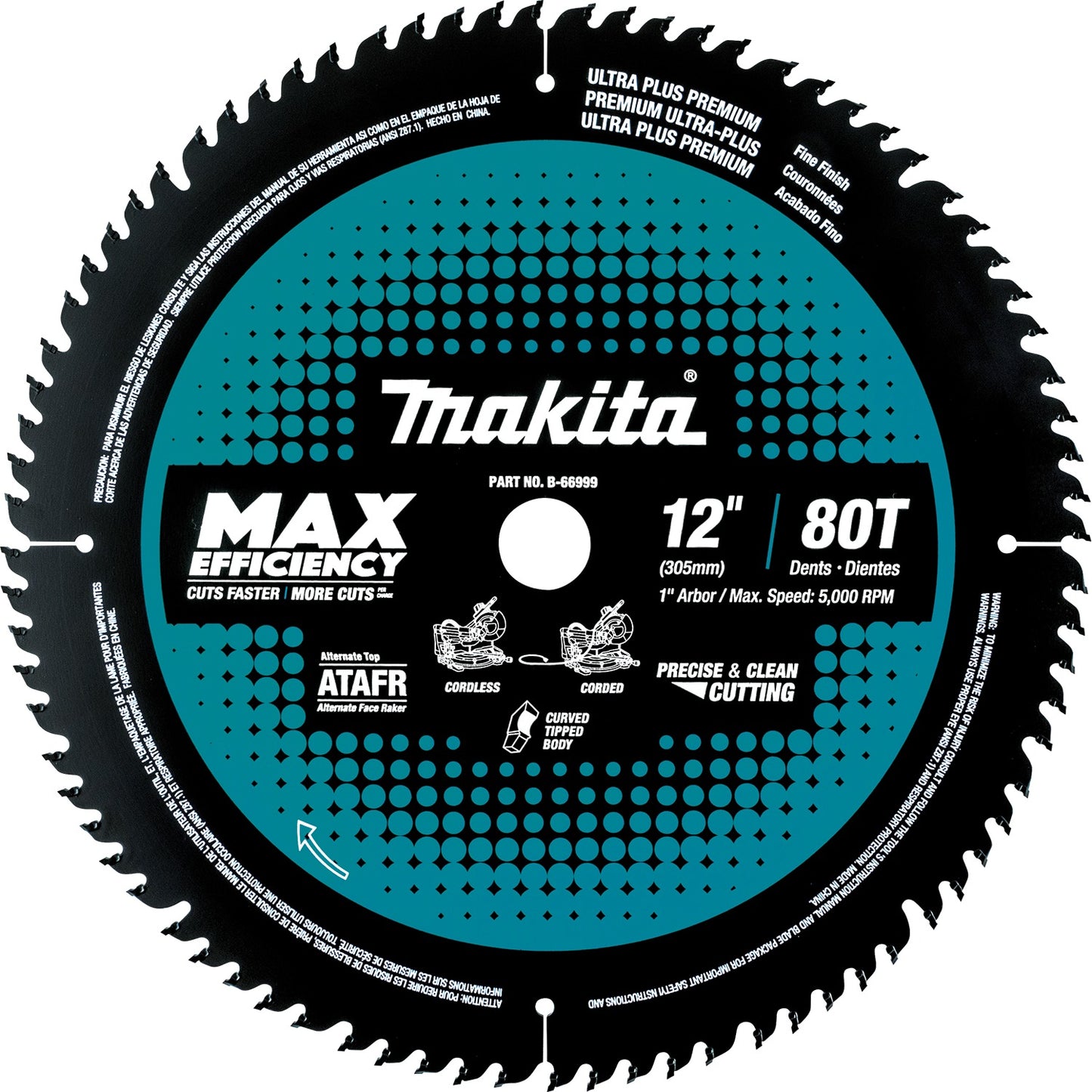 Makita B-66999 12" 80T Carbide‑Tipped Max Efficiency Miter Saw Blade