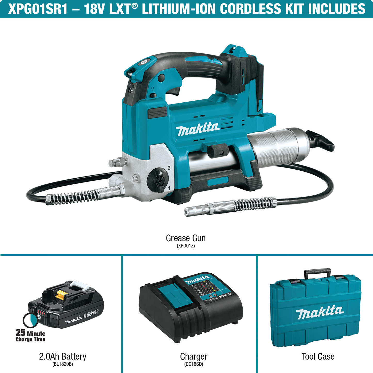 Makita XPG01SR1 18V LXT® Lithium‑Ion Cordless Grease Gun Kit (2.0Ah)