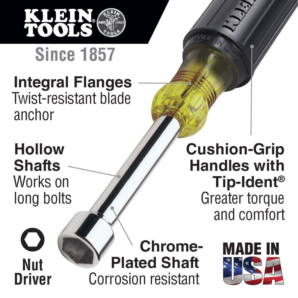 Klein Tools 646-1/4 1/4-Inch Nut Driver With 6-Inch Hollow Shaft