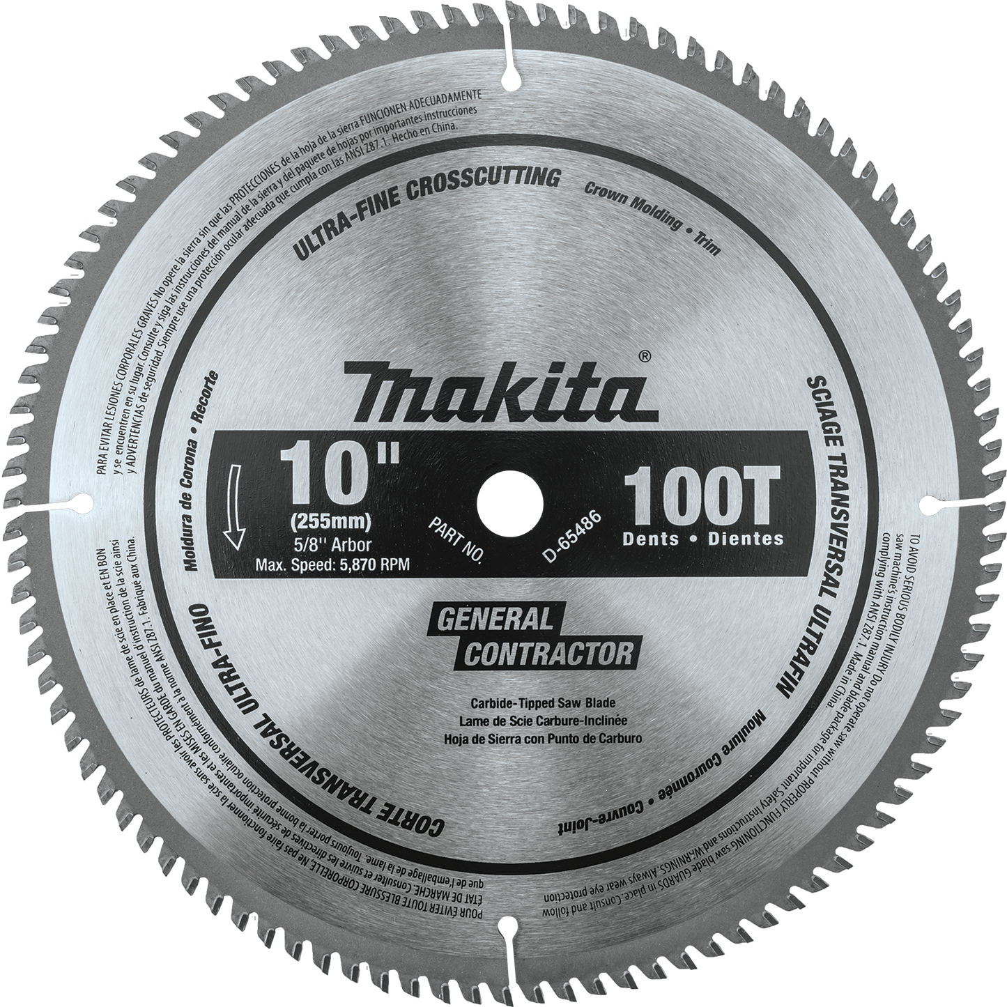 Makita D-65486 10" 100T Polished Miter Saw Blade, Ultra‑Fine Crosscutting