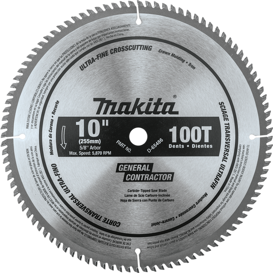 Makita D-65486 10" 100T Polished Miter Saw Blade, Ultra‑Fine Crosscutting