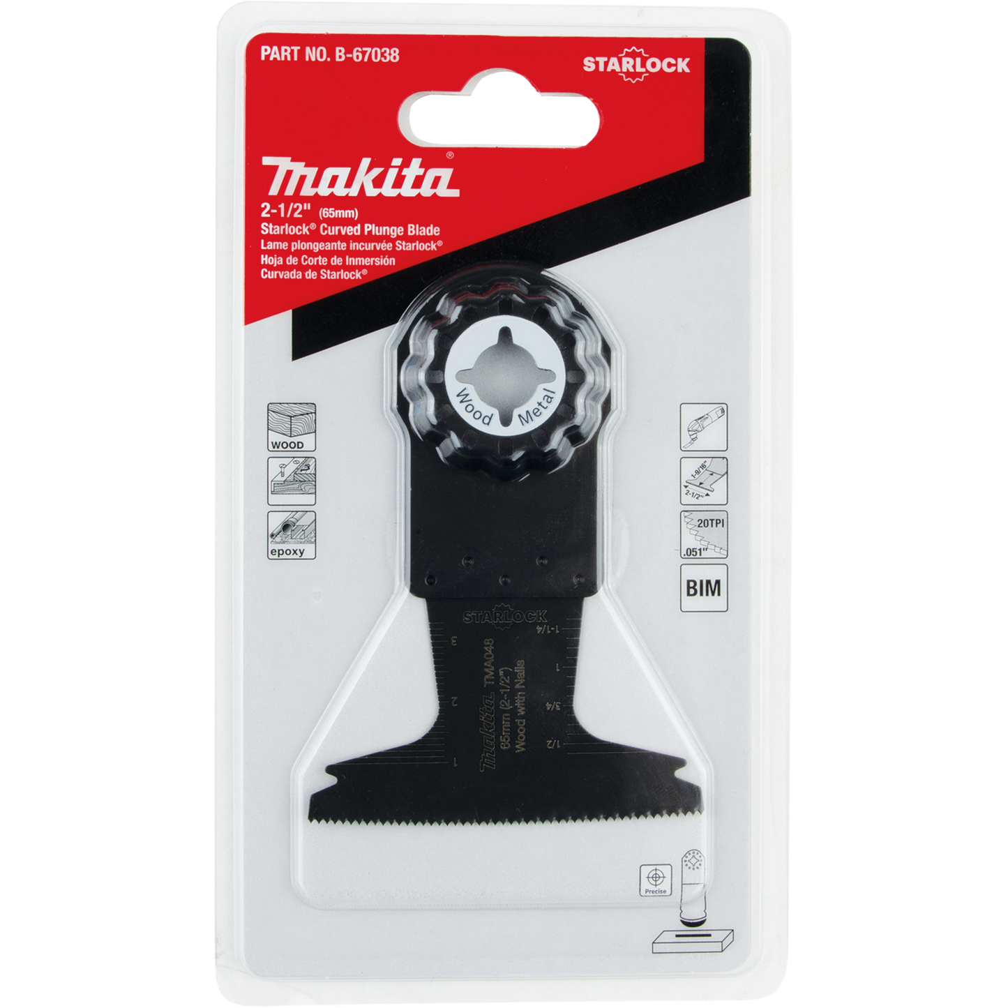 Makita B-67038 Starlock® Oscillating Multi‑Tool 2‑1/2" Bi‑Metal Curved Plunge Cut Blade