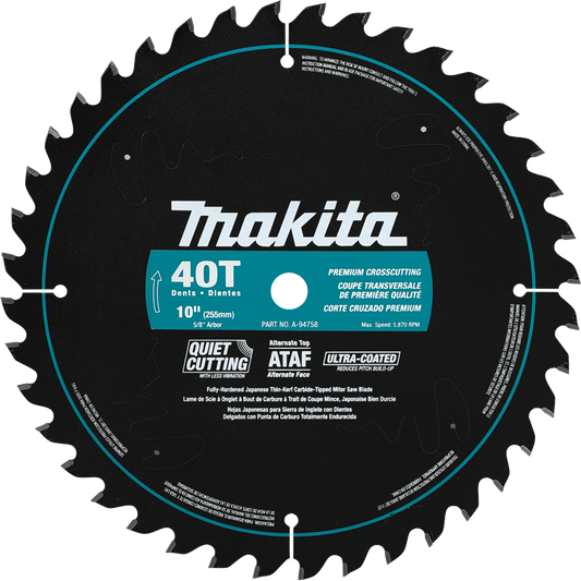 Makita A-94758 10" 40T Ultra‑Coated Miter Saw Blade