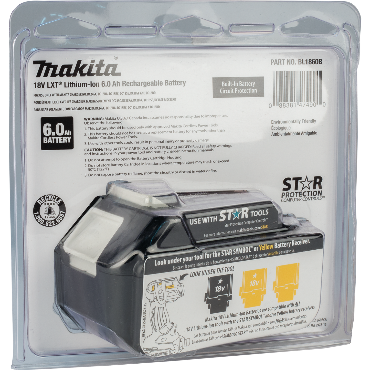 Makita BL1860B 18V LXT® Lithium‑Ion 6.0Ah Battery