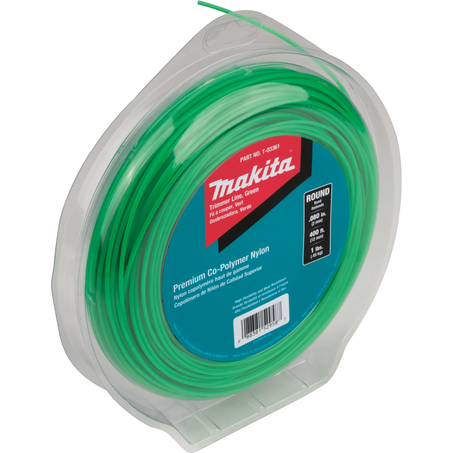 Makita T-03361 Round Trimmer Line, 0.080”, Green, 400’, 1 lbs.