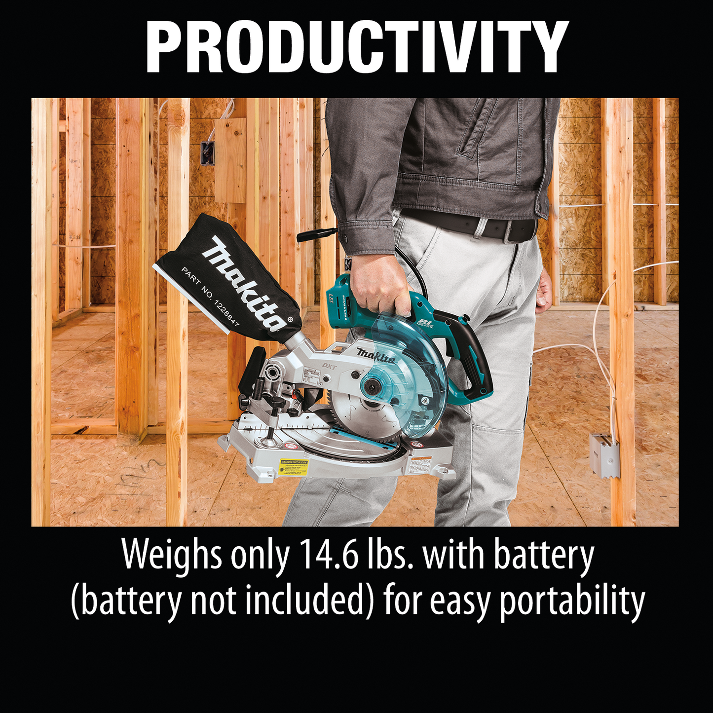 Makita XSL05Z 18V LXT® Lithium‑Ion Brushless Cordless 6‑1/2" Compact Dual‑Bevel Compound Miter Saw with Laser, Tool Only