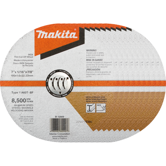 Makita B-12669-10 7" x 1/16" x 7/8" INOX Thin Cut‑Off Wheel, 60 Grit, 10/pk