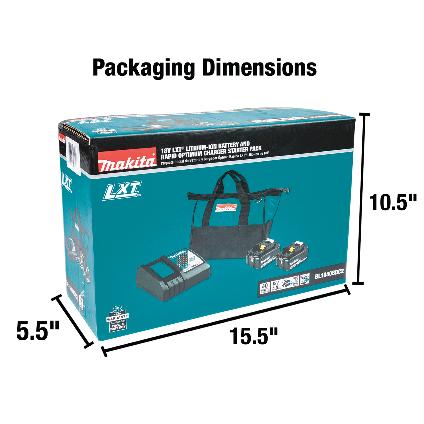 Makita BL1840BDC2 18V LXT® Lithium‑Ion Battery and Rapid Optimum Charger Starter Pack (4.0Ah)