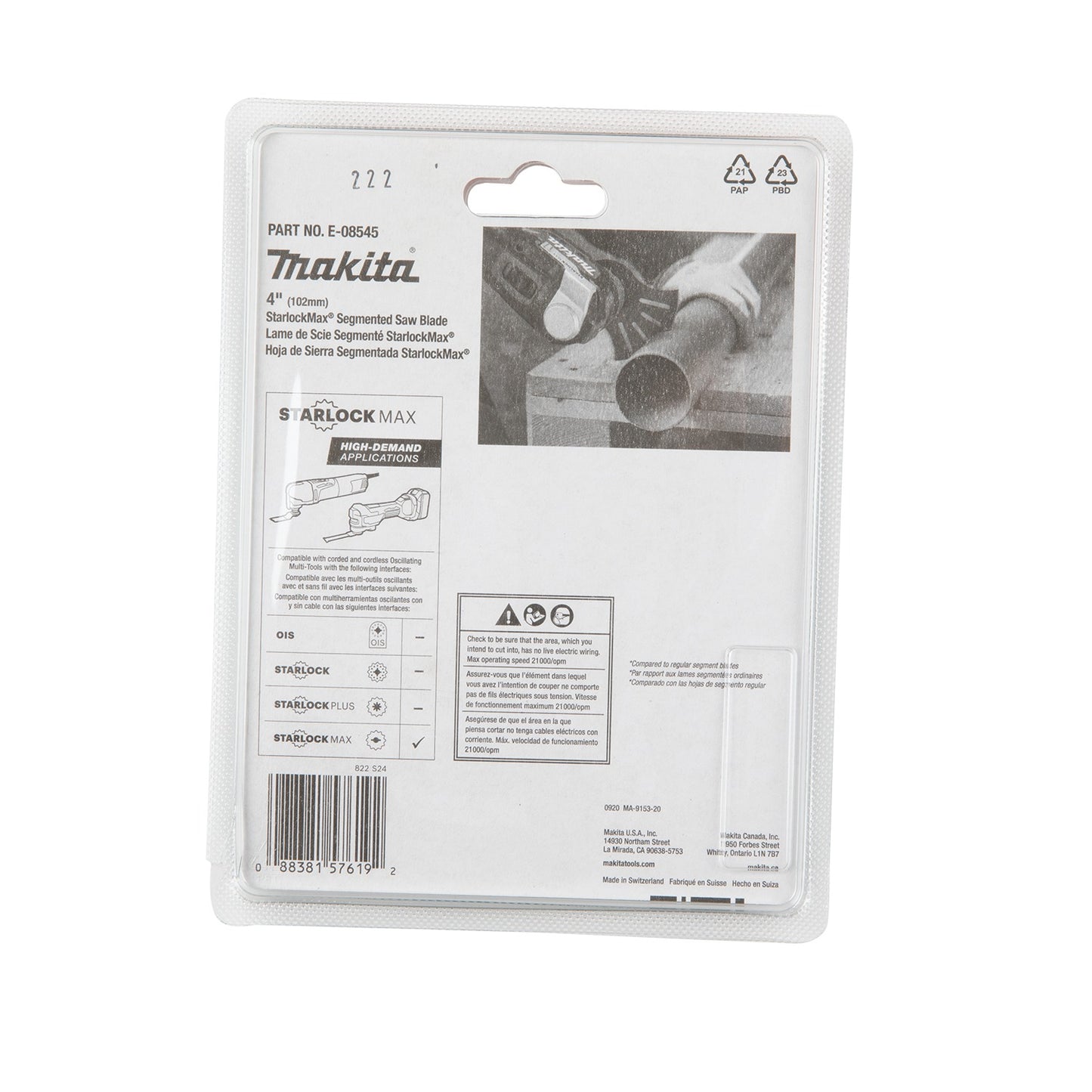 Makita E-08545 StarlockMax® Oscillating Multi‑Tool 4" Bi‑Metal Segmented Saw Blade