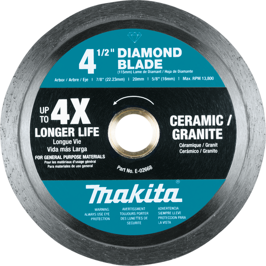 Makita E-02668 4‑1/2" Diamond Blade, Continuous Rim, General Purpose