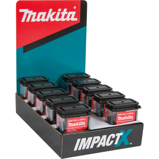 Makita A-98843-10 ImpactX™ #2 Phillips Drywall 1″ Insert Bit, 10 x 25/pk, Display