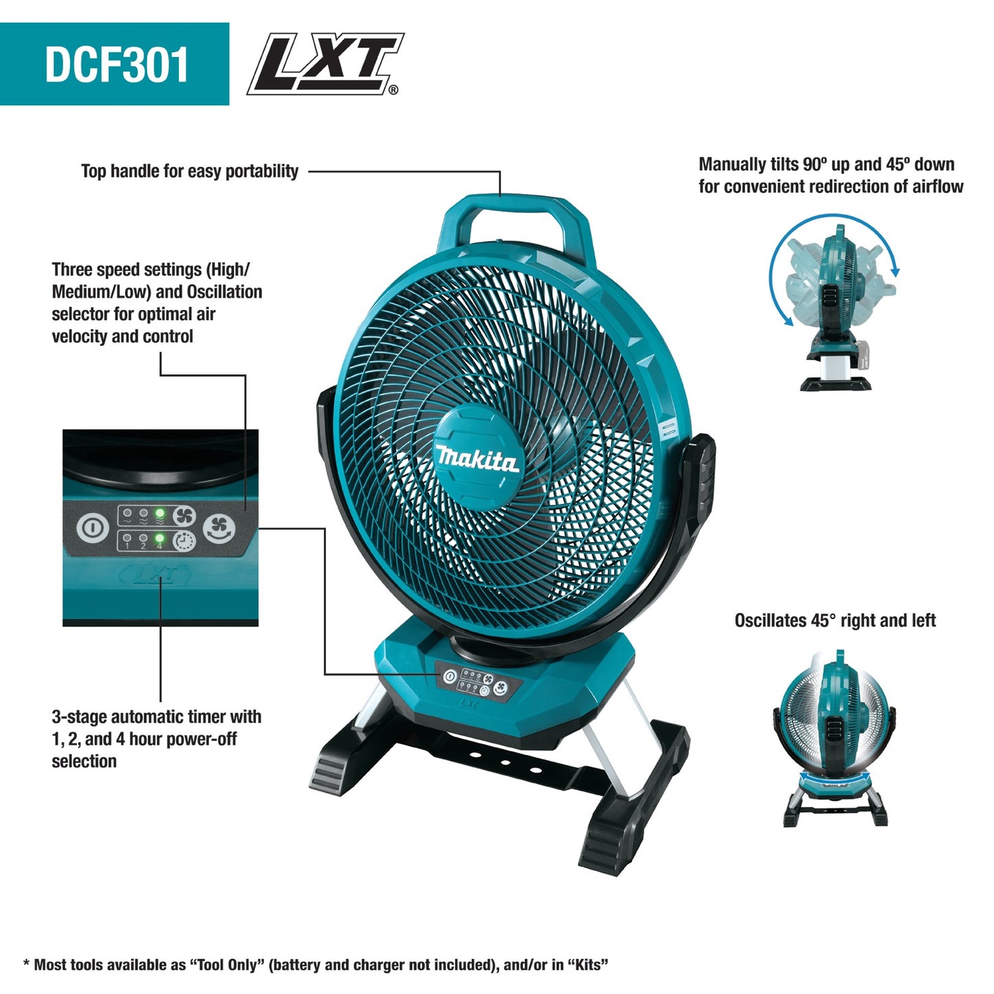 Makita DCF301Z 18V LXT® Lithium‘Ion Cordless/Corded 13" Fan, Tool Only