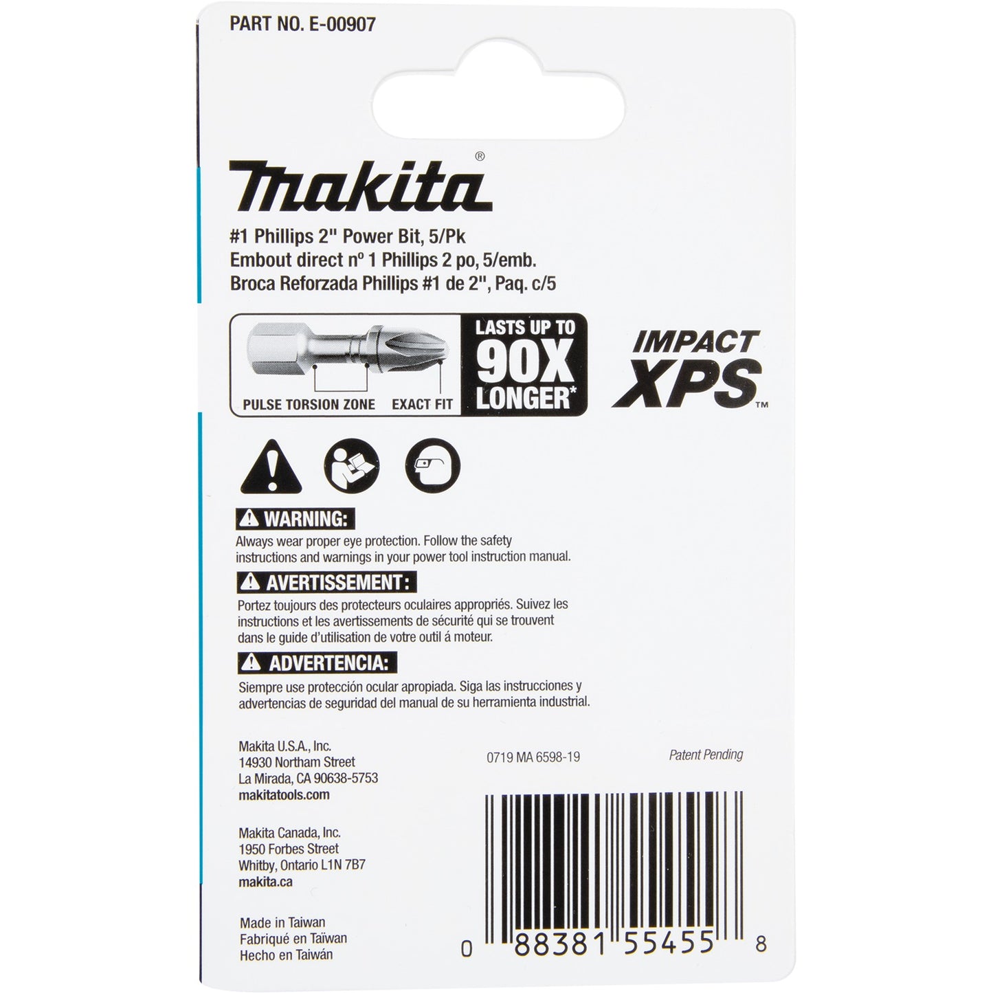 Makita E-00907 Impact XPS® #1 Phillips 2" Power Bit, 5/pk