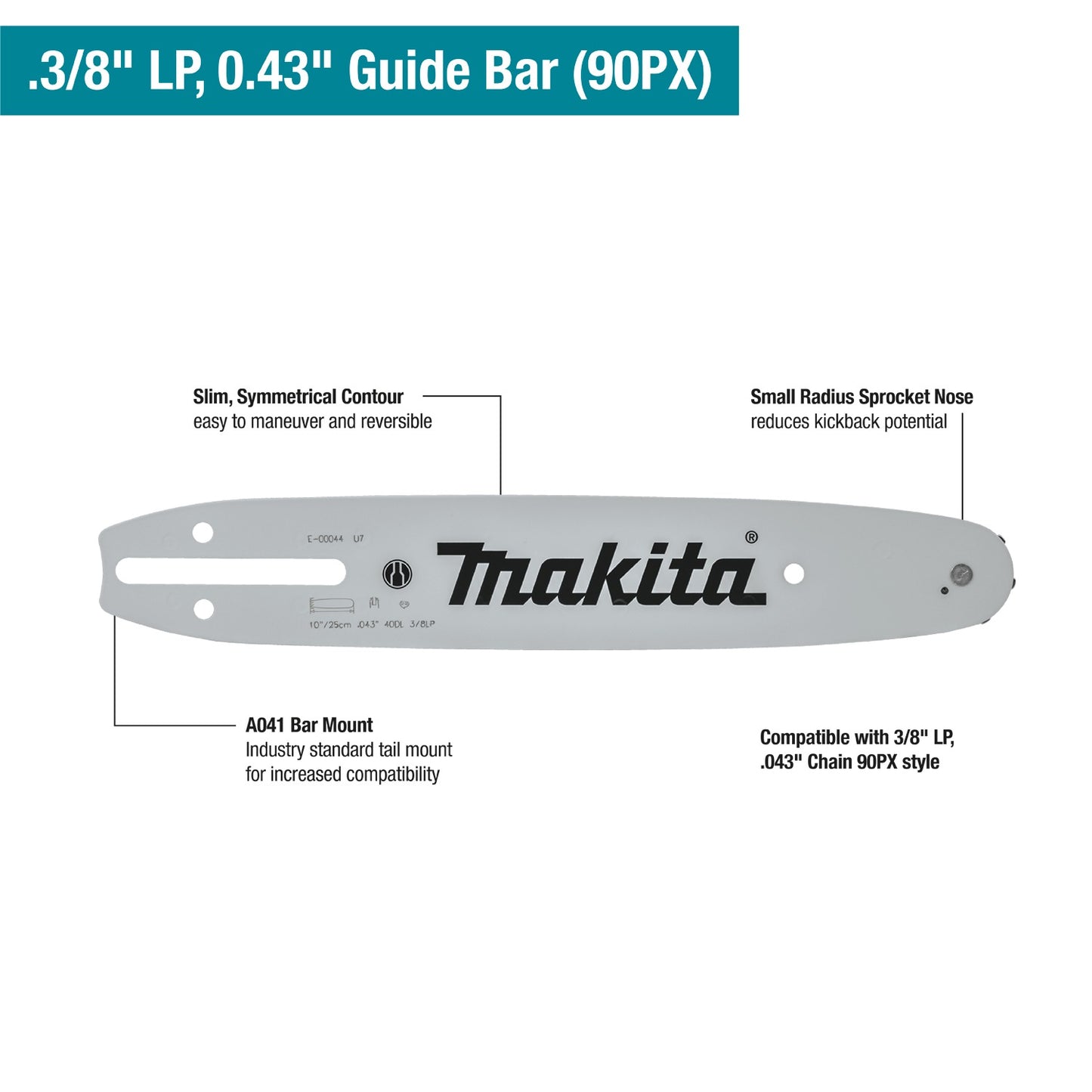 Makita E-00094 16" Guide Bar, 3/8” LP, .043”