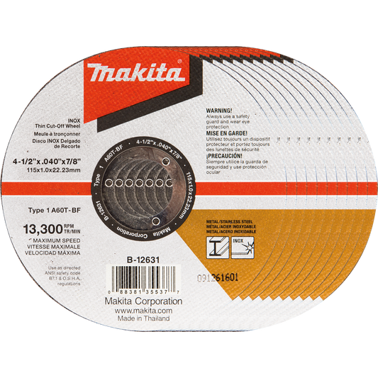 Makita B-12631-10 4‑1/2" x .040" x 7/8" INOX Thin Cut‑Off Wheel, 10/pk