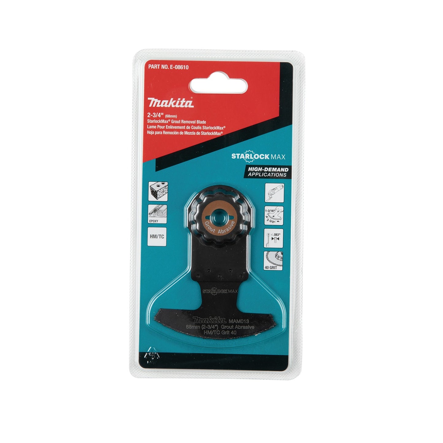 Makita E-08610 StarlockMax® Oscillating Multi‑Tool 2‑3/4" Hard Metal with Tungsten Carbide 40 Grit Grout and Abrasive Segmented Saw Blade