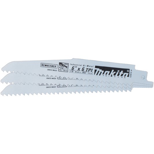 Makita 723072-A-3 6" Demolition Recipro Saw Blade, 6TPI, 3/pk