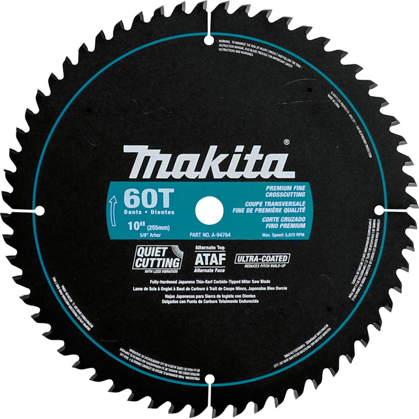 Makita A-94764 10" 60T Ultra‑Coated Miter Saw Blade