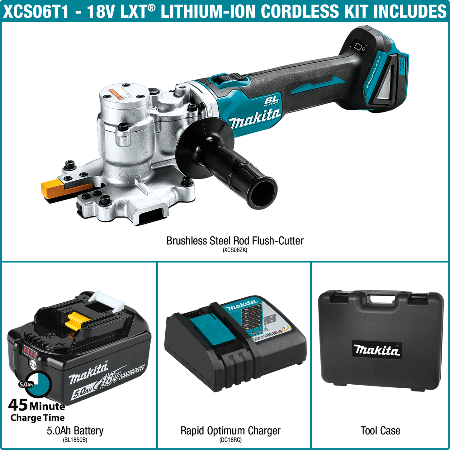 Makita XCS06T1 18V LXT® Lithium‑Ion Brushless Cordless Steel Rod Flush‑Cutter Kit (5.0Ah)