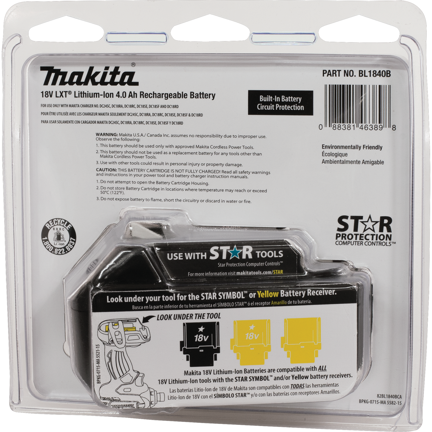 Makita BL1840B 18V LXT® Lithium‑Ion 4.0Ah Battery