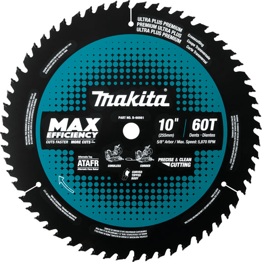 Makita B-66961 10" 60T Carbide‑Tipped Max Efficiency Miter Saw Blade