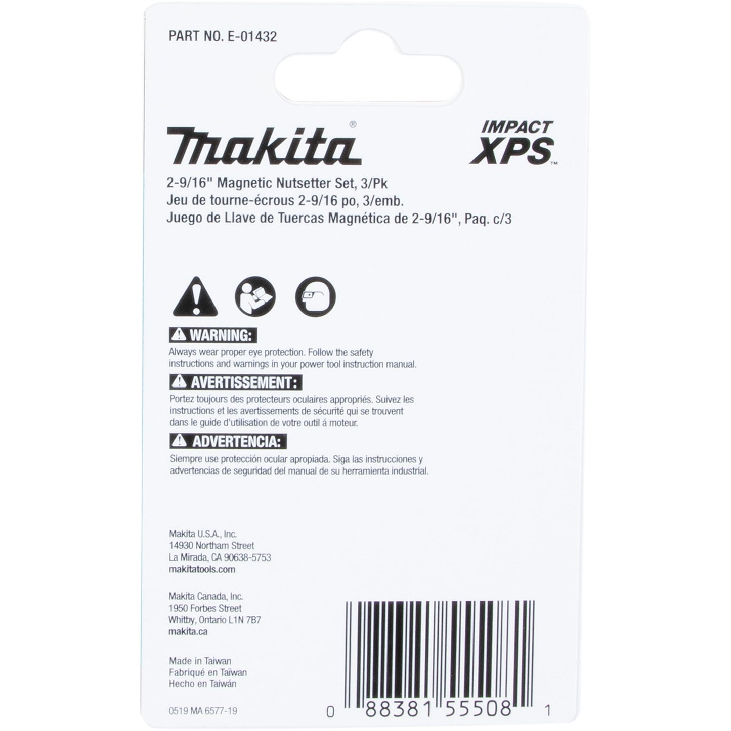 Makita E-01432 Impact XPS® 3 Pc. 2‑9/16" Magnetic Nutsetter Set