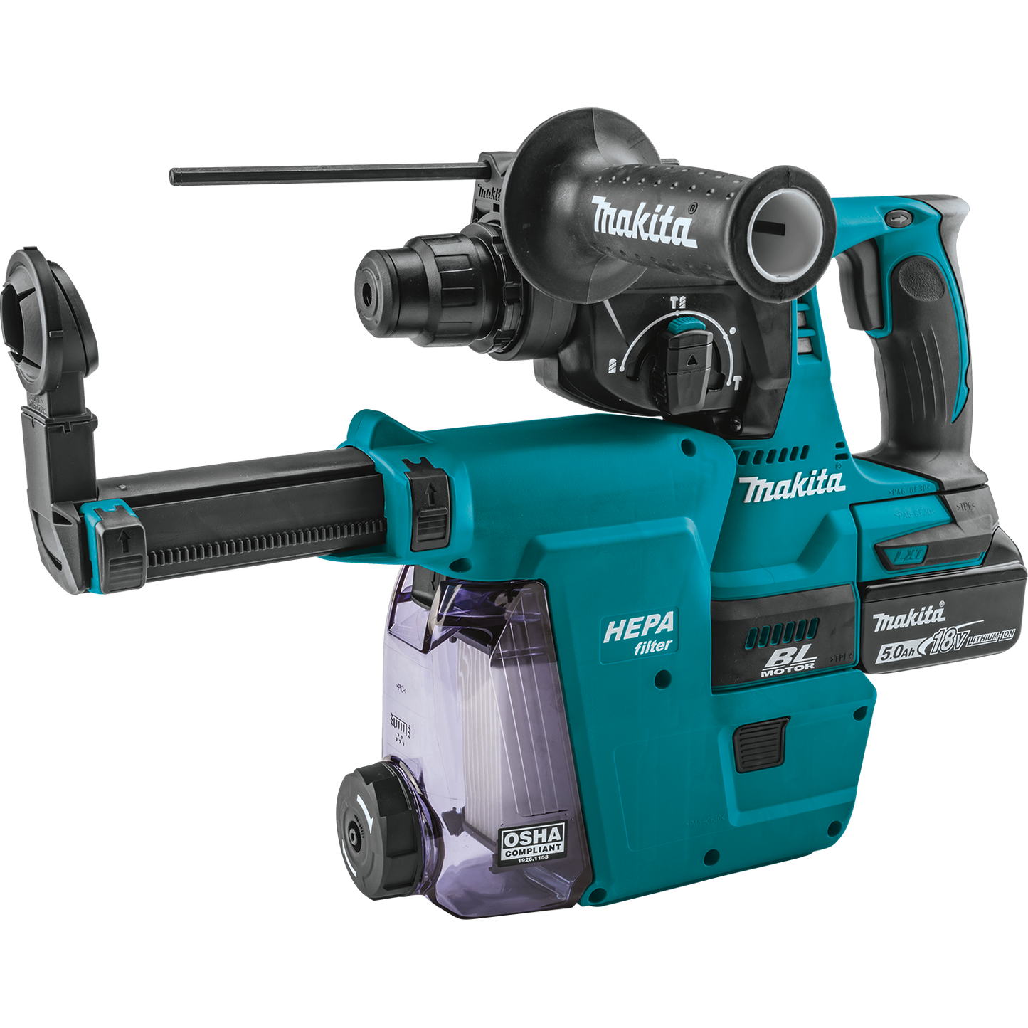 Makita XRH011TWX 18V LXT® Lithium‑Ion Brushless Cordless 1" SDS‑PLUS Rotary Hammer Kit, w/ HEPA Dust Extractor Attachment (5.0Ah)