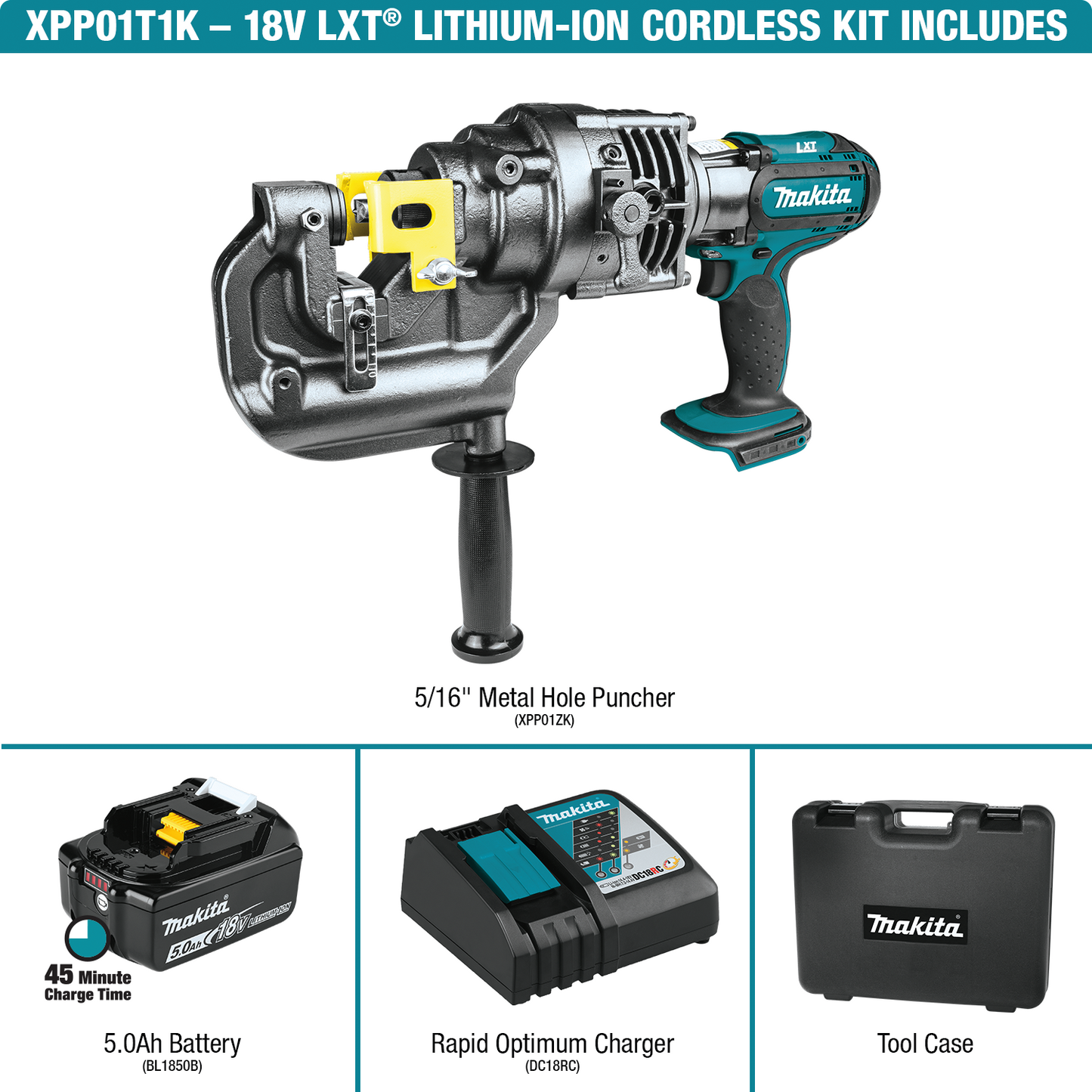 Makita XPP01T1K 18V LXT® Lithium‑Ion Cordless 5/16" Metal Hole Puncher Kit (5.0Ah)