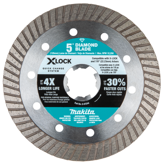 Makita E-07244 X‑LOCK 5" Turbo Rim Diamond Blade for Masonry Cutting