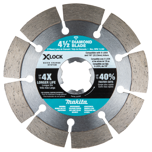 Makita E-07191 X‑LOCK 4‑1/2" Segmented Diamond Blade for Masonry Cutting