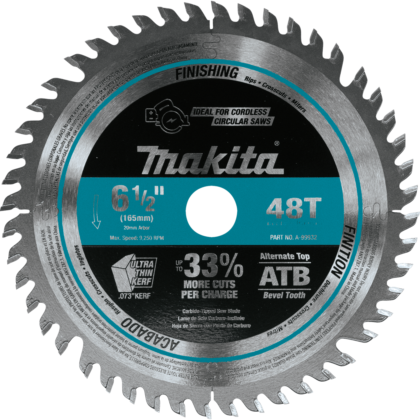 Makita A-99932 6‑1/2" 48T Carbide‑Tipped Cordless Plunge Saw Blade