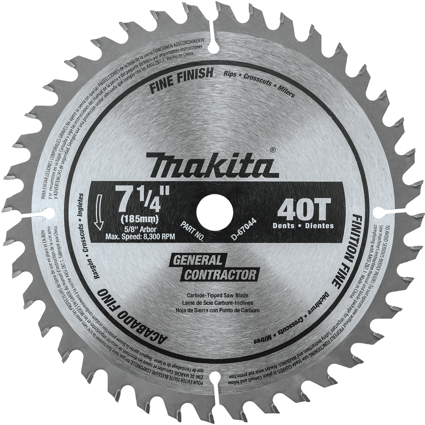 Makita D-67044 7‑1/4" 40T Carbide‑Tipped Circular Saw Blade, Fine Crosscutting