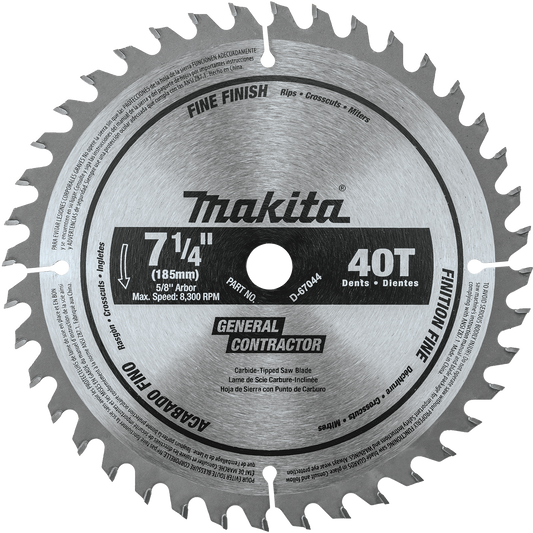 Makita D-67044 7‑1/4" 40T Carbide‑Tipped Circular Saw Blade, Fine Crosscutting